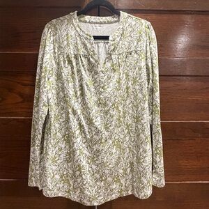 NWT Lands' End large 14/16 Leaf vine Blouse top long sleeve cotton modal soft